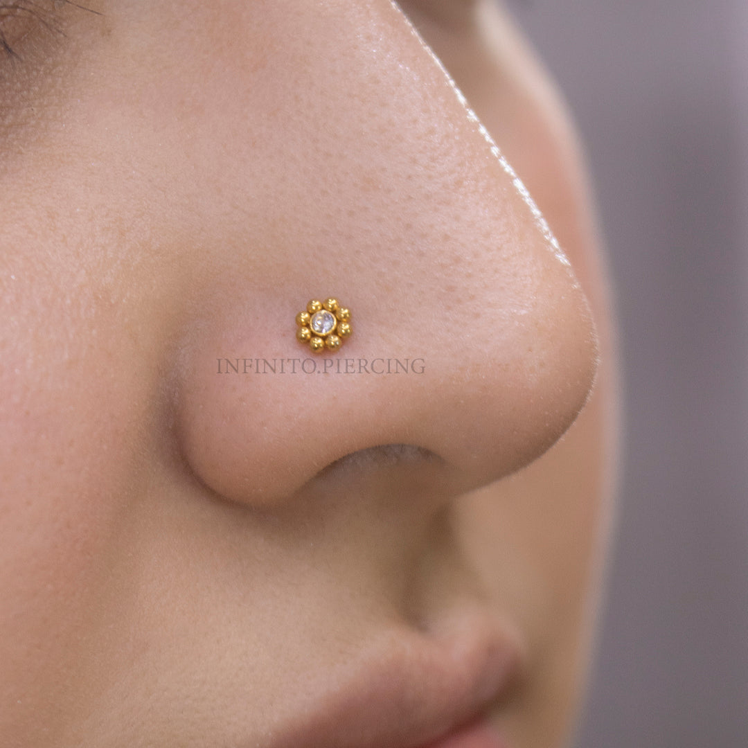 CHISPA NOSTRIL MINI FLOR BALÍN ACERO