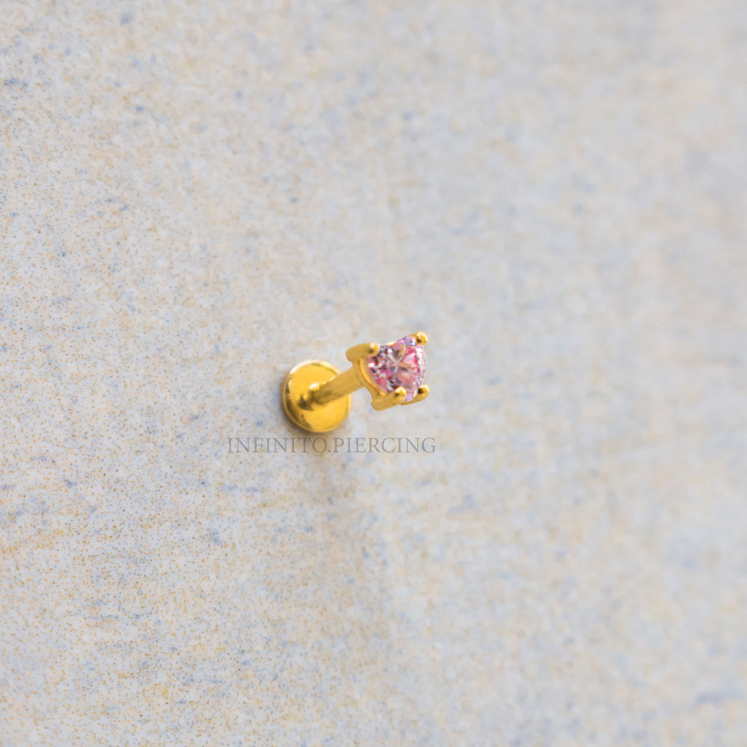 LABRET CORAZÓN MOISSANITA ROSA ORO 18K