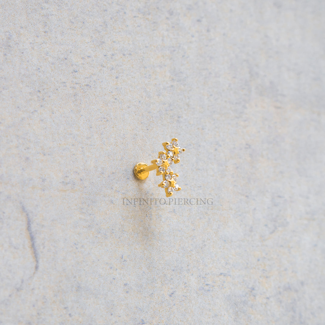 LABRET CLUSTER TRIPLE FLOR MOISSANITA ORO 18K
