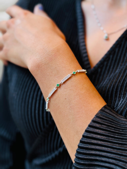 PULSERA BRILLO DE LUNA ESMERALDA Y PLATA