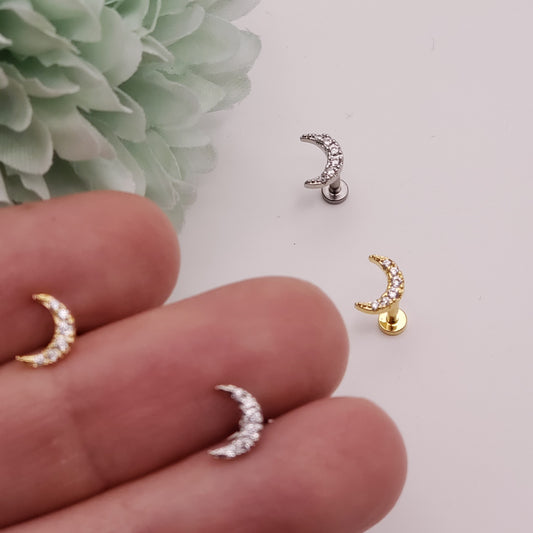 LABRET ZIRCON LUNA ACERO