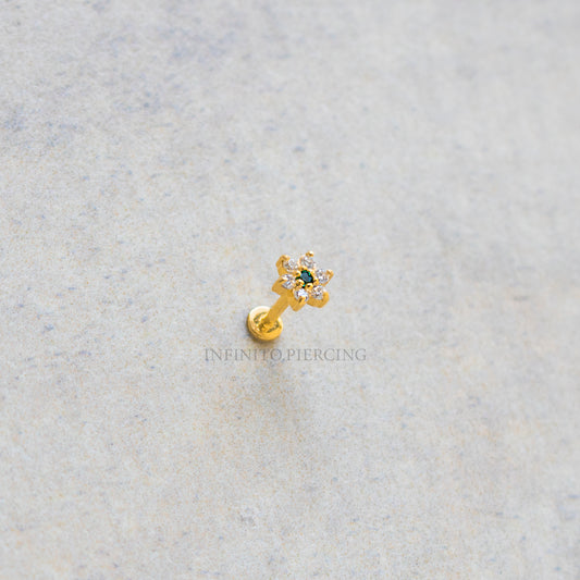 LABRET FLOR ESMERALDA MOISSANITA ORO 18K