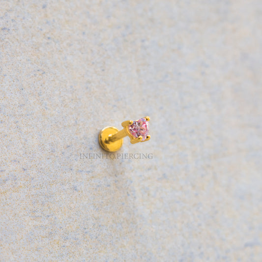 LABRET CORAZÓN MOISSANITA ROSA ORO 18K