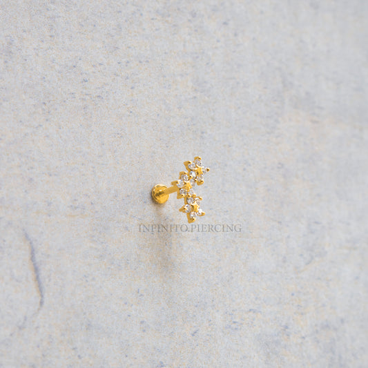 LABRET CLUSTER TRIPLE FLOR MOISSANITA ORO 18K