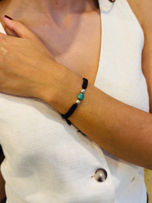 PULSERA TEJIDA ESMERALDA Y PLATA