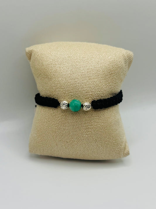 PULSERA TEJIDA ESMERALDA Y PLATA