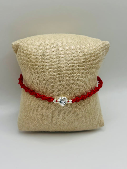PULSERA TEJIDA CORAZON PLATA