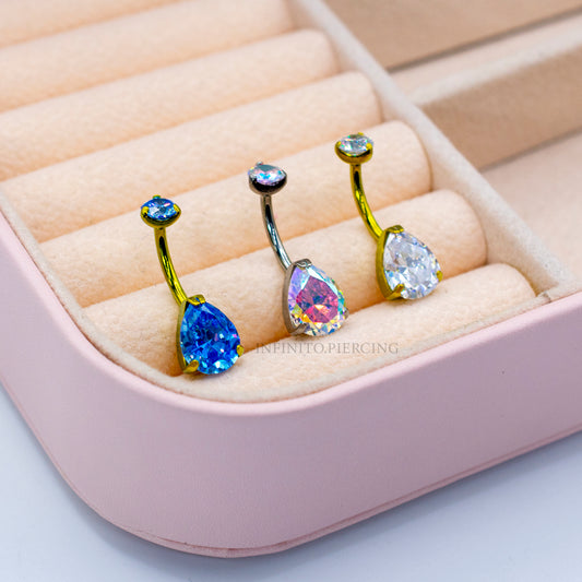 F 89A BANANA OMBLIGO ZIRCONIA GOTA TITANIO